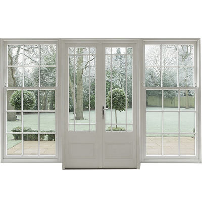 Moderne Garten-PVC- und UPVC-Doppelglas-Eingangstür in Naturholzfarbe mit Materialien