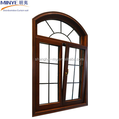 Holzkorn-Aluminiumlegierung Klassische Design-Bogen-Fenster für Hausdekoration