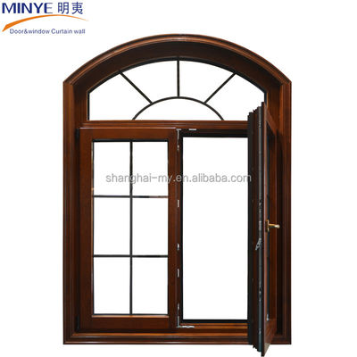 Holzkorn-Aluminiumlegierung Klassische Design-Bogen-Fenster für Hausdekoration