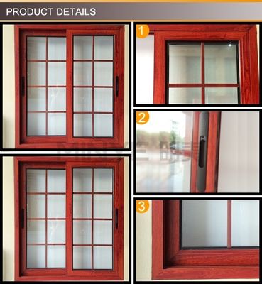Doppelgehärtetes Sicherheitsglas Aluminium Schiebefenster Grill Design mit Pulverbeschichtung