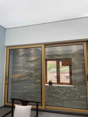 Kommerzielle Glastür Holz-Kornfarbe Aluminiumlegierung Schiebetür für den japanischen Stil