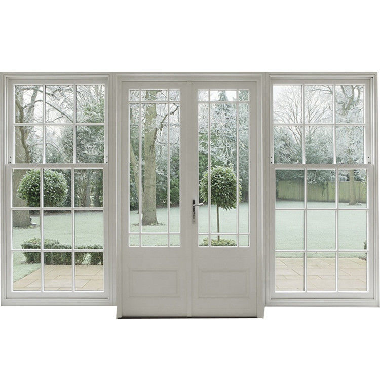 Moderne Garten-PVC- und UPVC-Doppelglas-Eingangstür in Naturholzfarbe mit Materialien